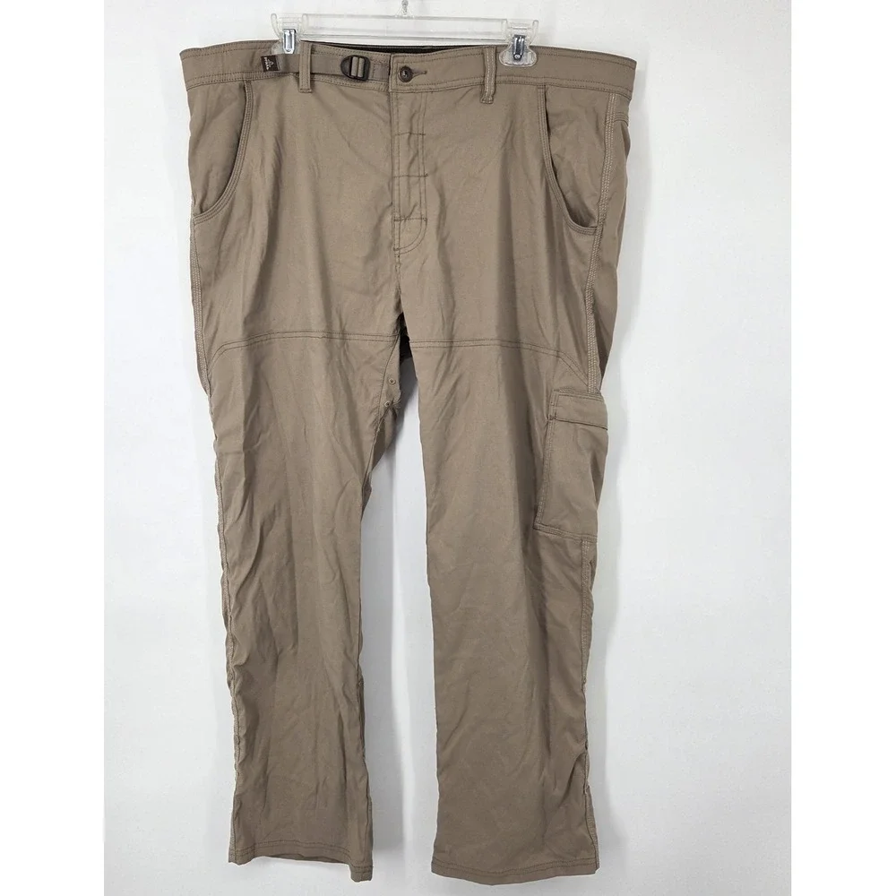 Prana Stretch Zion Pants Mens 40x30 Khaki‎ Tan Straight Hiking Outdoor Roll Up